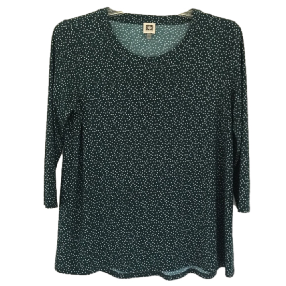 Anne Klein Green White Polka Dot Retro Shirt Blouse Stretch Women’…